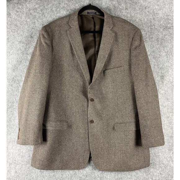 Adolfo 100% Lambswool Blazer Sport Coat Mens 48R Brown Tweed 2 Button - Picture 1 of 16